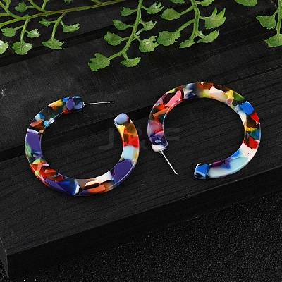 Cellulose Acetate(Resin) Half Hoop Earrings X-KY-S163-374-1