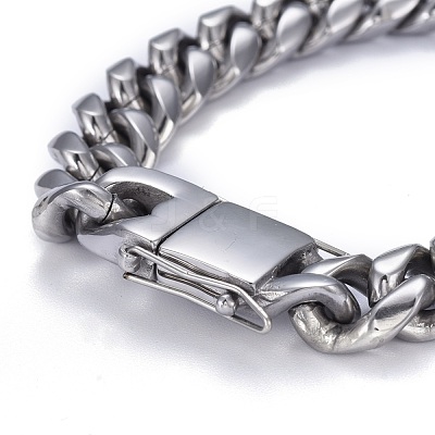 Tarnish Resistant Men's 304 Stainless Steel Cuban Link Chain Bracelets BJEW-P263-B03-P-1