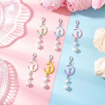 Moon with Cat Alloy Pendant Decorations HJEW-JM04200-1