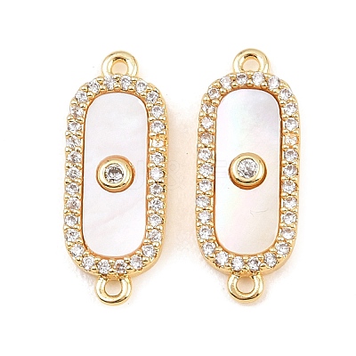 Brass Micro Pave Clear Cubic Zirconia Oval Connector Charms KK-Z140-04G-1