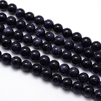 Synthetic Blue Goldstone Round Beads Strands G-O047-11-10mm-1