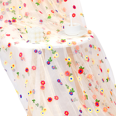 6 Yards Polyester Flower Mesh Embroidery Fabric DIY-NB0015-62-1