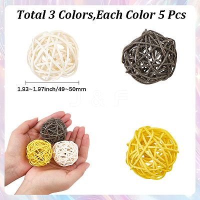 15Pcs 3 Colors Wicker Rattan Balls AJEW-SC0004-25B-1