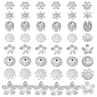 64Pcs 8 Style Brass Multi-Petal Bead Caps KK-PH0012-84-1