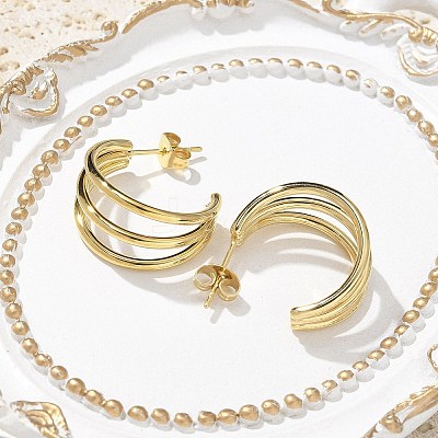 304 Stainless Steel Triple C-Shaped Stud Earrings for Women EJEW-C096-68G-02-1