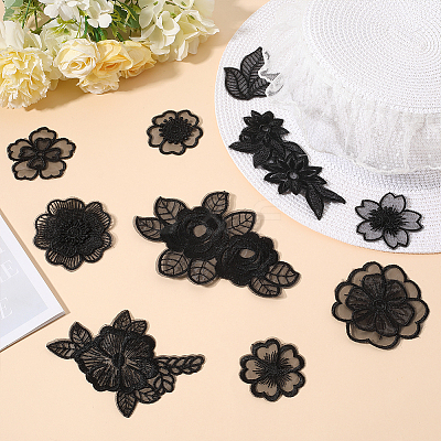 30Pcs 10 Style Flower/Leaf Organza Embroidery Sew on Appliques PATC-GF0001-28-1