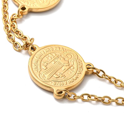 Ion Plating(IP) 201 Stainless Steel Saint Benedict Link Bracelet for Men Women STAS-E160-34G-1