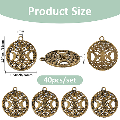 40Pcs Tibetan Style Hollow Alloy Pendants TIBEP-FH0001-29AB-1