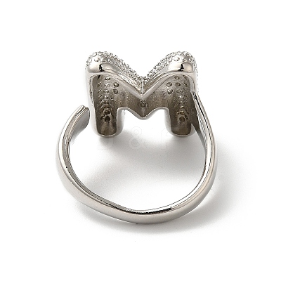 Letter Brass Micro Pave Clear Cubic Zirconia Open Cuff Ring for Women RJEW-N046-03M-P-1