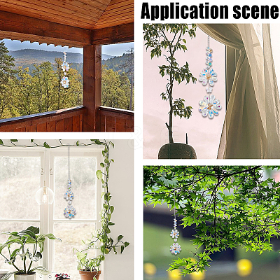 Glass Beaded Flower Hanging Suncatchers AJEW-WH20020-064B-1