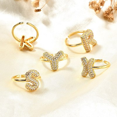 26Pcs Brass Micro Pave Clear Cubic Zirconia Open Cuff Rings RJEW-R218-01G-1