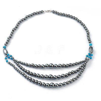 Non-Magnetic Synthetic Hematite & Turquoise Beades 3 Layer Necklaces NJEW-H307-01C-1