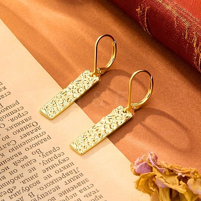 Hammered Rectangle Brass Leverback Earrings FS-WG7358A-02-1