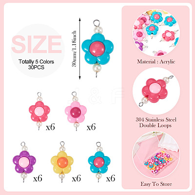 30Pcs 5 Colors Acrylic Beaded Connector Charms PALLOY-TAC0195-1