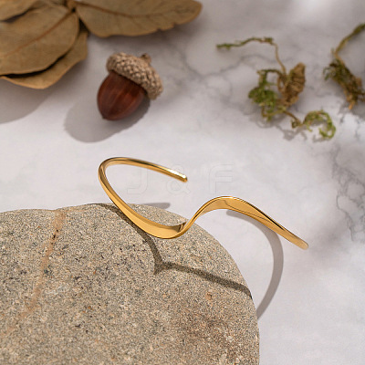 Minimalist Wave Shape 304 Stainless Steel Open Cuff Bracelets for Women LS-XJ3196-1