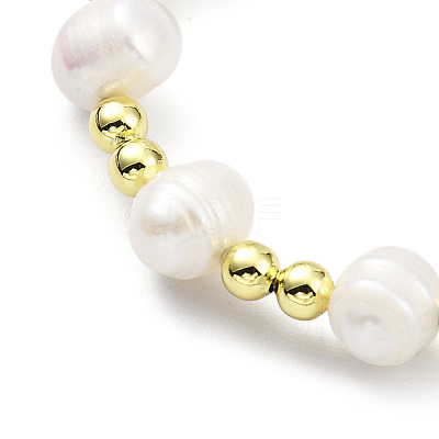 Adjustable Natural Pearl & Brass Braided Beaded Bracelet for Women BJEW-O187-01-1
