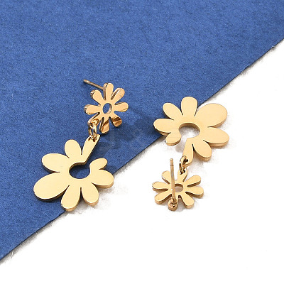 304 Stainless Steel Dangle Stud Earrings for Women EJEW-Q009-01G-1
