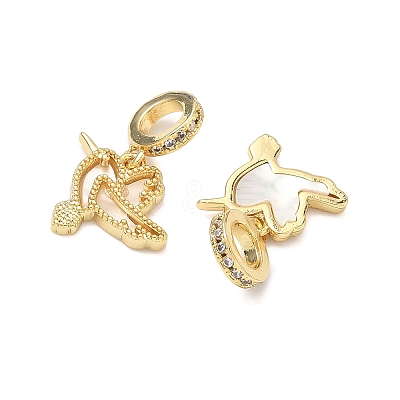 Brass Micro Pave Clear Cubic Zirconia European Dangle Charms KK-P345-34G-1