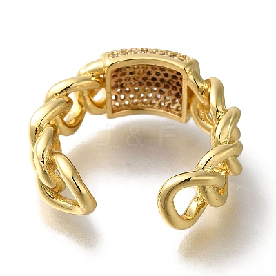 Rack Plating Rectangle Brass Clear Cubic Zirconia Open Cuff Rings RJEW-S411-13G-1