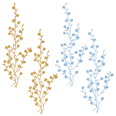 4Pcs 2 Colors Plum Blosssom Cotton Computerized Embroidery Iron on Patches PATC-GO0001-02-1