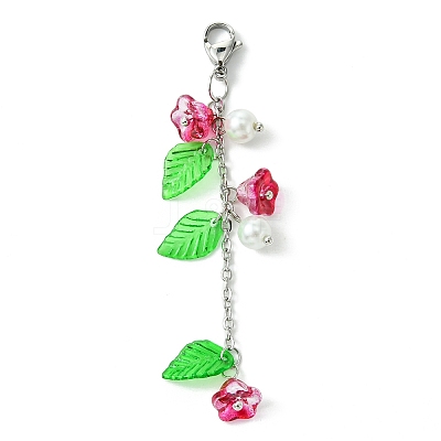 Trumpet Flower Glass & Leaf Acrylic Pendant Decorates HJEW-JM01653-1