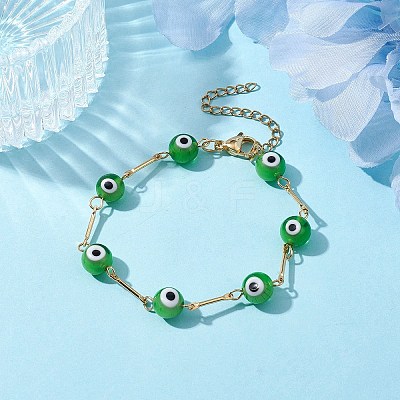 Lampwork Evil Eye Link Chain Bracelets BJEW-JB10045-05-1