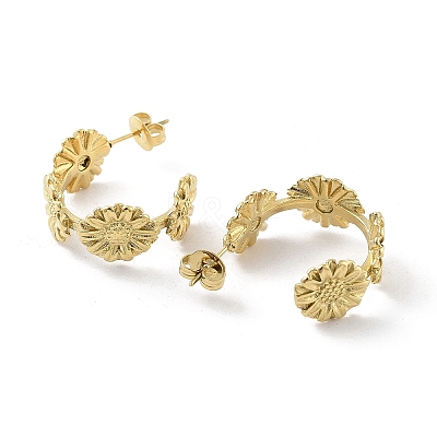 Ion Plating(IP) Sunflower 304 Stainless Steel Stud Earrings X-EJEW-P258-20G-1