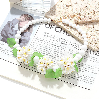Flower Acrylic Round Graduated Beaded Bib Necklaces with Alloy End Chains FS-WGF8012-01-1