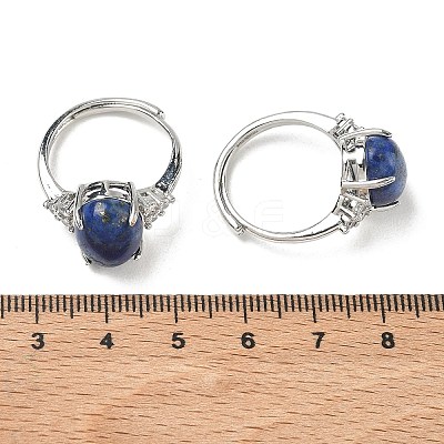 Brass Micro Pave Cubic Zirconia with Natural Lapis Lazuli Cuff Open Rings RJEW-T035-01P-B-1