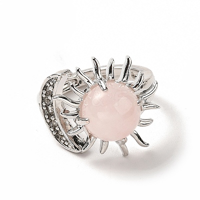 Natural Rose Quartz Sun & Moon Open Cuff Rings RJEW-K241-01P-04-1