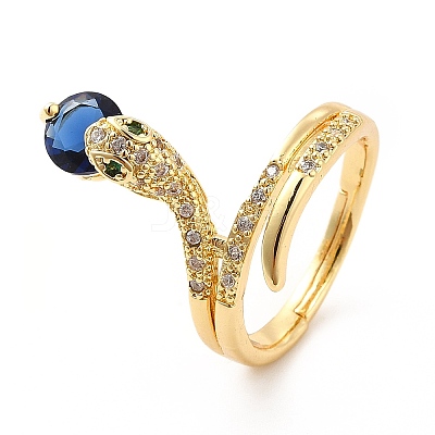 Cubic Zirconia Snake with Glass Wrap Adjustable Ring KK-H439-02A-G-1