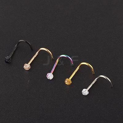 304 Stainless Steel Rhinestone Round Ball Fishtail Nose Rings WGE5A2F-03-1