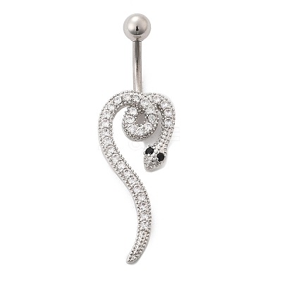 Alloy Rhinestone Snake Curved Barbell Belly Rings AJEW-R007-03P-02-1