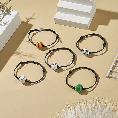 Dyed Natural Wood Sport Theme Beaded Braccelet BJEW-JB09185-1