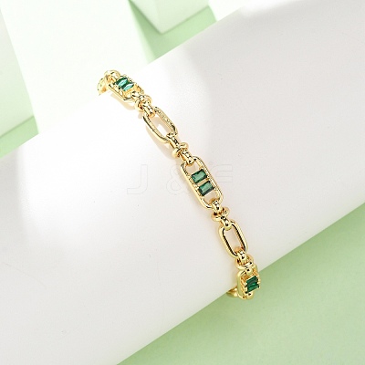 Oval & Paperclip Brass Micro Pave Cubic Zirconia Link Chain Bracelets for Women BJEW-D458-01G-05-1