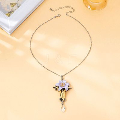 Alloy Enamel Cross Flower Pendant Necklaces for Women WGCE41D-02-1