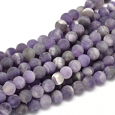Frosted Natural Amethyst Round Bead Strands G-L357-8mm-07-1