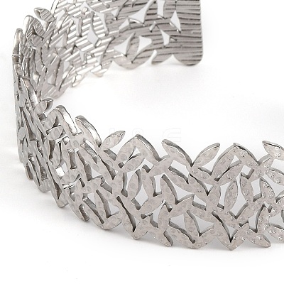 Non-Tarnish 304 Stainless Steel Hollow Leaf Open Cuff Bangles for Women BJEW-K241-03D-P-1