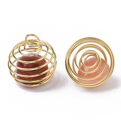 Iron Wrap-around Spiral Bead Cage Pendants IFIN-R239-13G-1
