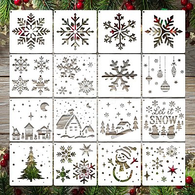 16Pcs Christmas PET Painting Stencils LS-DIY-D001-09-1