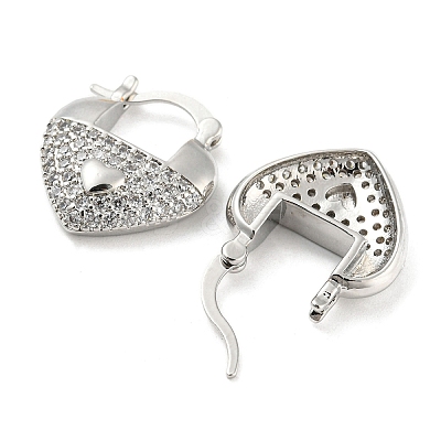 Heart Shape Brass Micro Pave Clear Cubic Zirconia Thick Hoop Earrings EJEW-Q785-02P-1