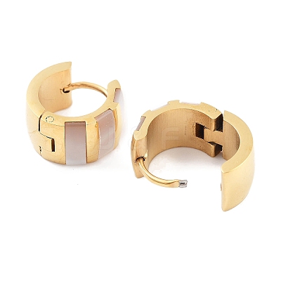 Ion Plating(IP) 304 Stainless Steel & Natural Shell Huggie Hoop Earrings for Women EJEW-C096-28C-G-1