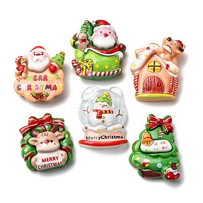 Christmas Theme Opaque Resin Cabochons RESI-B033-02-1