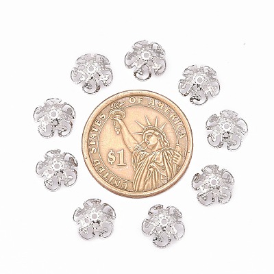201 Stainless Steel 5-Petal Flower Filigree Fancy Bead Caps STAS-E088-01-1