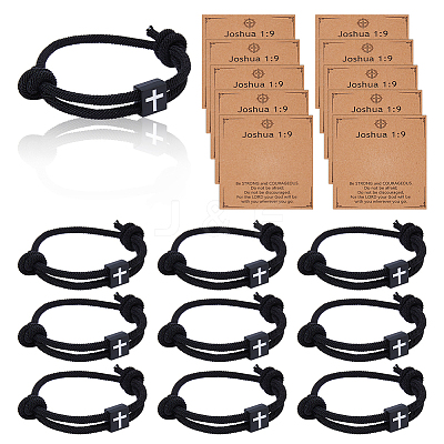 12Pcs Square with Cross Alloy Braided Bead Bracelets BJEW-DC0001-18-1