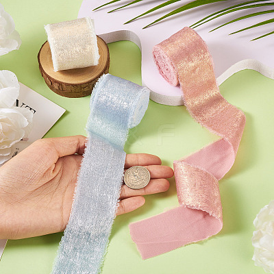 3 Rolls 3 Colors Single Face Hot Stamping Polyester Frayed Ribbon OCOR-TA0002-61-1