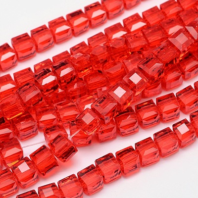 Faceted Cube Transparent Glass Beads Strands X-EGLA-E041-5mm-D07-1