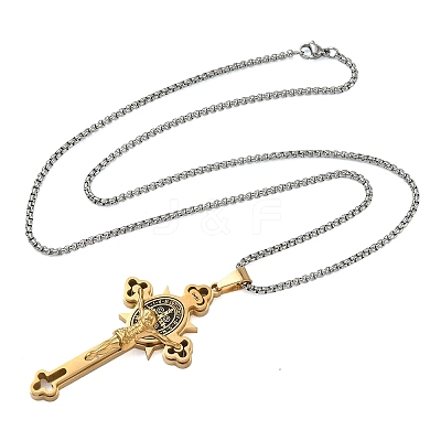 Religion 201 Stainless Steel Enamel Saint Benedict Crucifix Cross Pendant 304 Stainless Steel Box Chain Necklaces SA-CBA3211-03GP-1