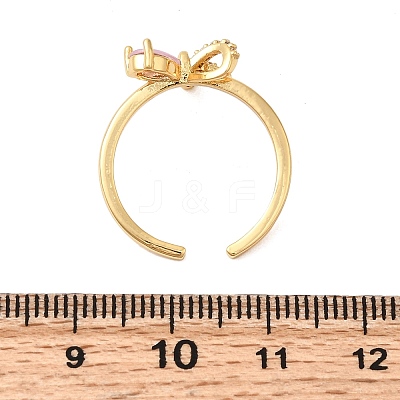 Brass Pave Pink and Clear Cubic Zirconia Cuff Rings RJEW-P173-01G-02-1