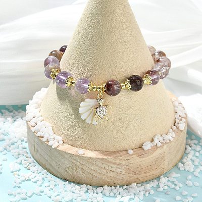 Natural Lodolite Quartz Bead Bracelets BJEW-JB14149-01-1